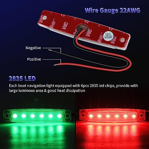 12V Boat Navigation Lights Red & Green 2-Pack IP68 Waterproof, ABS Bow & Stern Lamps