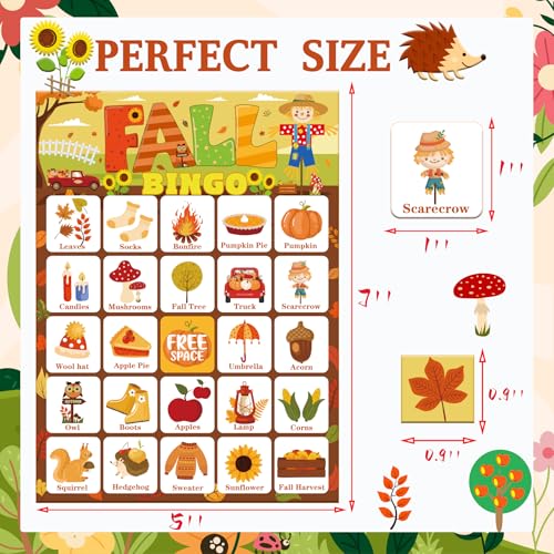 Fall Bingo Games Set for Kids & Adults - 24 Player Cards