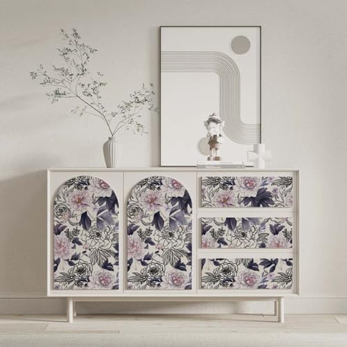 GeRRiT 17.32"x118" Purple Peel and Stick Wallpaper Watercolor Floral Wall Paper Self-Adhesive Contact Paper for Bedroom Bathroom