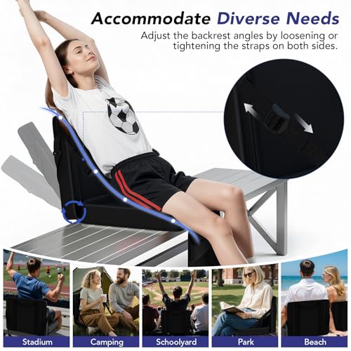 Adjustable Stadium Seat with Back Support & Cushion - Portable Bleacher Chair