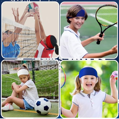 Deekin Kids' Sports Sweatbands 6-Pack - Red, White & Blue Breathable Headbands for Youth Athletic Activities (Ages 5-15)
