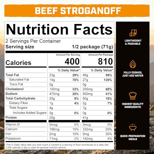 Beef Stroganoff Freeze-Dried Backpacking Meal - High Protein, Just Add Water
