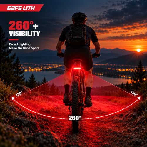 Bright and Powerful Rechargeable Bike Tail Light 220LM, 5 Modes, Waterproof, 260° Visibility