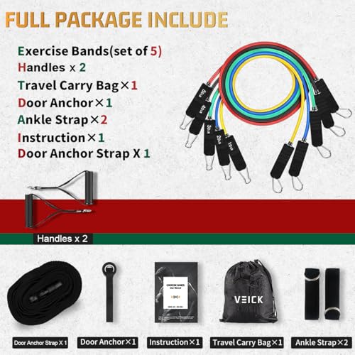 VEICK Colorful Resistance Bands Set with Handles & Door Anchor - 10-150LB
