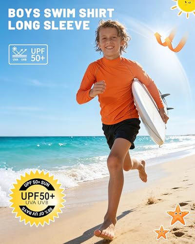 UPF 50+ Boys Long Sleeve Swim Shirt - Large / White