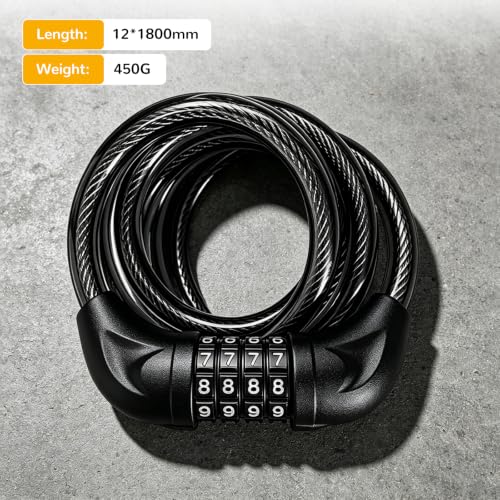 Heavy Duty 6FT Steel Cable Lock with 4-Digit Combination for Bikes & Outdoor Security