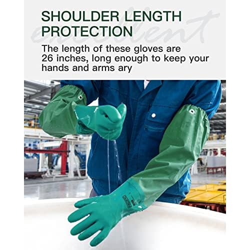 Pacific PPE Oil Resistant Gloves 26 Inch Reusable PVC Coated Work Gloves,Fishery, Machinery, Chemical Industrial Gloves with Cotton Liner,Heavy Duty Chemical Resistant Gloves, Non-slip(Green,L)
