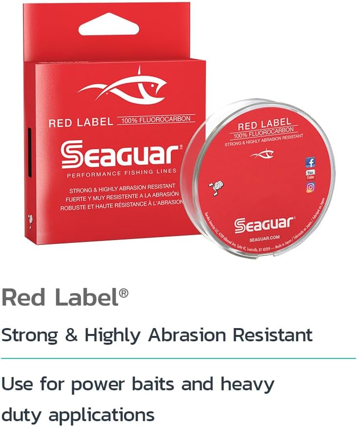 Seaguar Red Label Fishing Line - 100% Fluorocarbon for Power Baits & Heavy-Duty Use | Clear, Multiple Sizes
