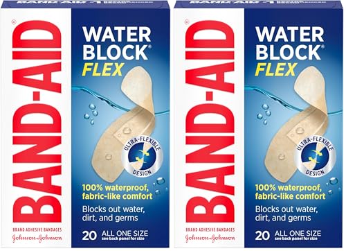 Waterproof Adhesive Bandages - 100% Waterproof, 20 Count (Pack of 2)