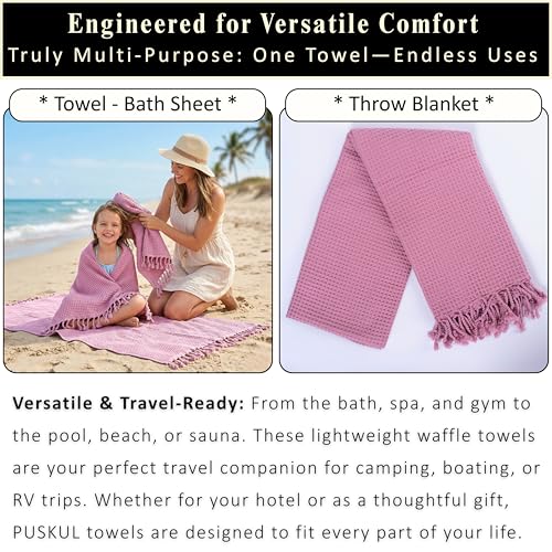 Light Pink Turkish Cotton Beach Towels Set of 2 - Luxury Waffle Weave, Oversized 35x70 Inches