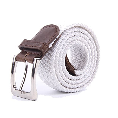Multicolored Braided Elastic Fabric Belt - Medium/White