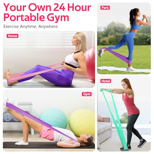 Resistance Bands Set for Exercise - Pink, Purple, Green - 4.9FT