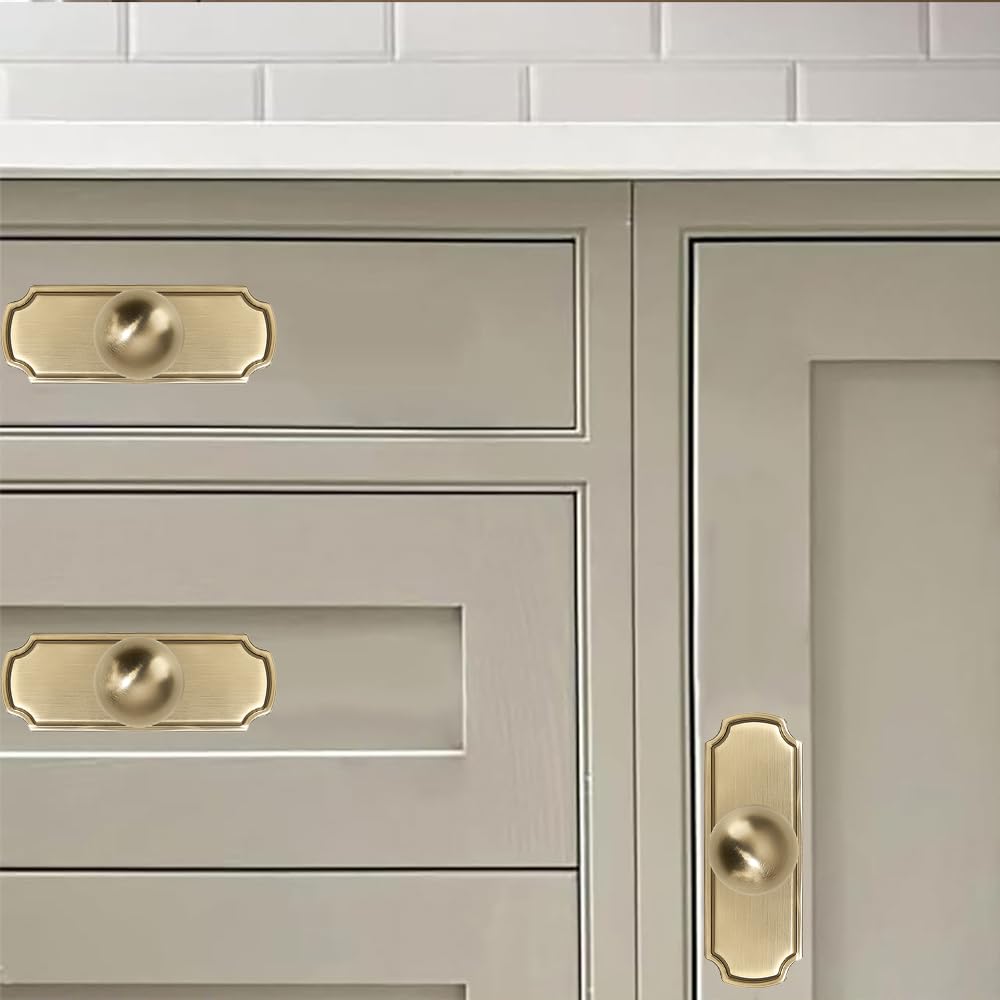 khtumeware 2-Pack Heavy Duty Solid Backplate for Cabinet Knobs Brushed Brass Drawer Knobs with Backplate Suitable for Dresser and Kitchen Cabinet Hardware.