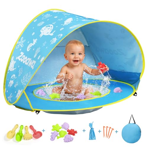 Zooawa Baby Beach Tent with Pool - Patterned Blue Sun Shade for Infants
