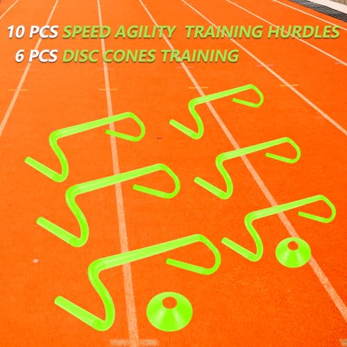 Speed Agility Training Hurdles Set - 10 Pcs with 6 Marker Cones - Green