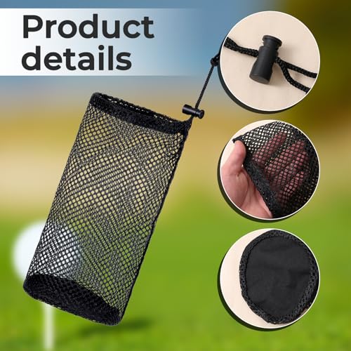 Black Nylon Mesh Golf Ball Storage Bag - Holds 48-56 Balls