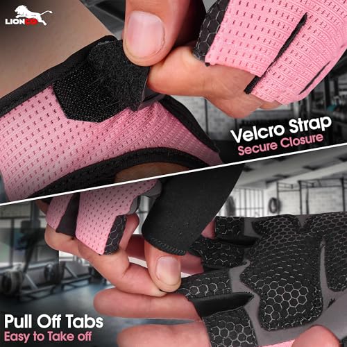 Workout Gloves for Men & Women - Breathable Gel Padded - Pink / Small