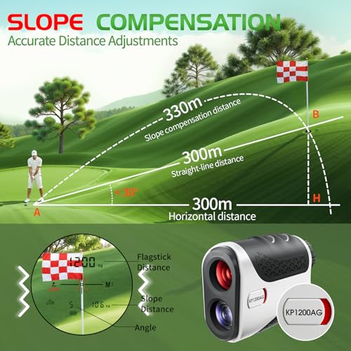 Golf Rangefinder with Slope - 1200 Yards, 7X Magnification, Black