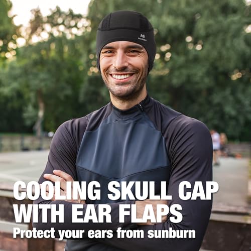 MELASA Cooling Skull Cap Helmet Liner with Ear Flaps – Black & Black