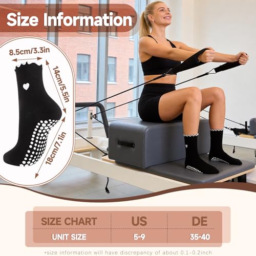 Non-Slip Pilates Socks for Women - Cotton Grip Socks, Morandi Heart - 4 Pack