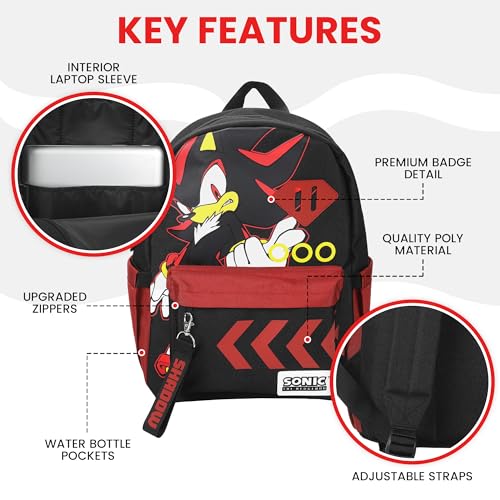 Sonic The Hedgehog Shadow 16.5" Black Backpack with Laptop Pocket