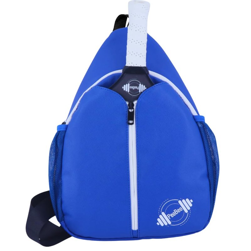 PeoBeo Pickleball Paddle Leather Bag, Stylish and Versatile Pickleball Backpack for Men & Women, Adjustable Sling Shoulder Sports Backpack with Fence Hook (Black)