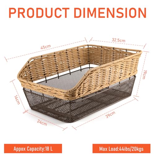 CXWXC Brown Rear Bike Basket - Hand-Woven Large Capacity Cargo Carrier