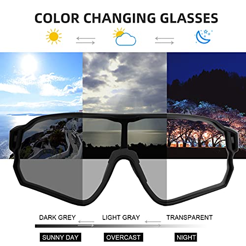 Photochromic Cycling Sunglasses for Men - Lightweight Black