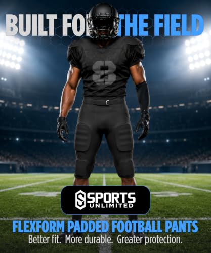 Sports Unlimited FlexForm Men’s Integrated Padded Football Pants with Pads – Large, Black