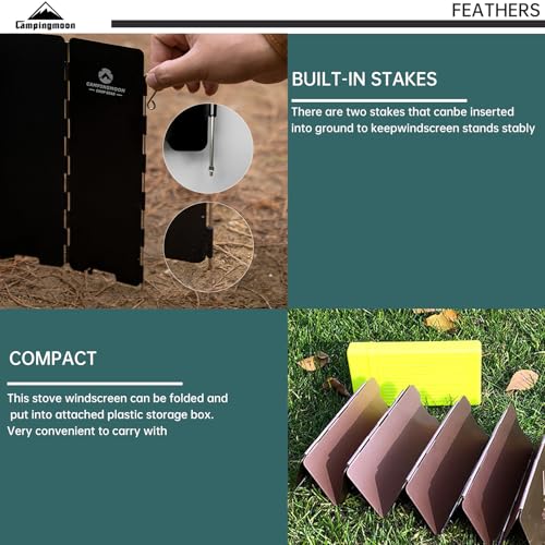 Campingmoon Foldable Aluminum Windshield for Camping Stoves, 10 Plates