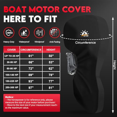 Zettum 100-140 HP Outboard Motor Cover 600D Waterproof Heavy-Duty Fade-Resistant