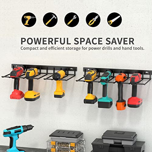 Electric Drill Storage Rack, 2PCS Heavy Duty Metal Wall Mounts, Holds 4 Drills, Compact Storage for Garage or Workshop