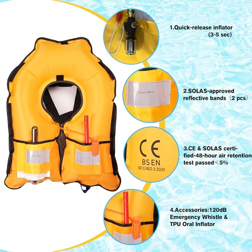 Samilalago Lightweight Automatic Inflatable Life Vest for Adults, Light Camouflage, 300 lb Limit