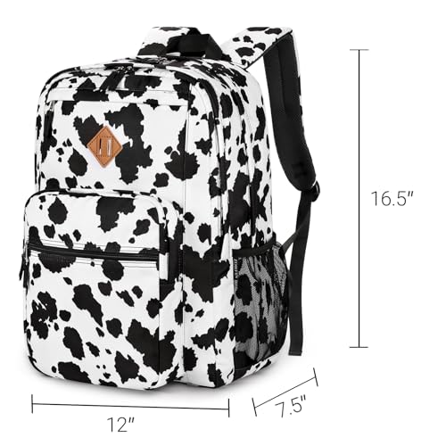 ZORFIN 26L Cow Print Black Water-Resistant College & Travel Backpack, 16.5 Inch