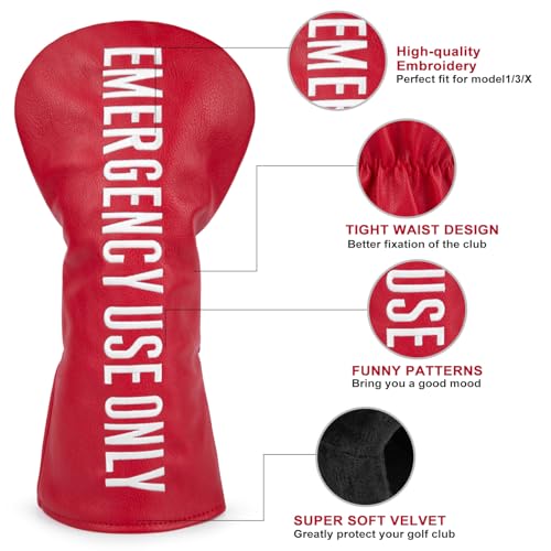 Hybrid Golf Headcover - Red Leather Driver & Fairway Wood Cover