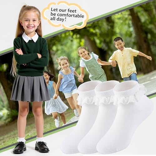 Cotton Girls Socks - Ruffle Crew Ankle Socks 2-4T / Ship Lace