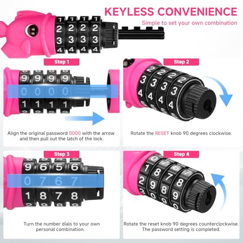 4-Digit Resettable Combination Bike Lock - 3.9 Feet, Pink