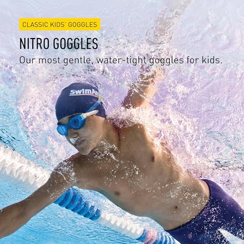 FINIS Nitro Aqua Kids Swim Goggles Blue/Yellow, Adjustable Silicone Seal