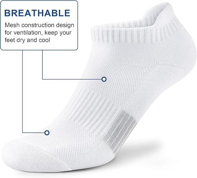 Womens Athletic No Show Ankle Socks - Cushioned Comfort - 5 Pairs White