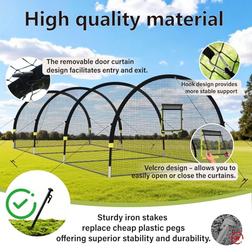 30ft Portable Backyard Batting Cage with Pitching Machine Hole