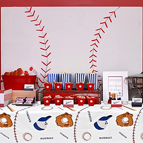 Baseball Tablecloth Set - 2 Pack Plastic Covers, 87x51 Inches