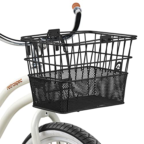 Detachable Front Bike Basket - Steel Half-Mesh, Black