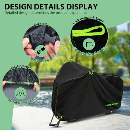Waterproof Bike Cover for 1 Bicycle - 210D Black & Green, XL Size