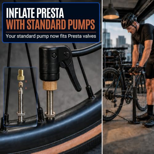 Brass Presta Valve Adapter - Convert Presta to Schrader, 4 Pack
