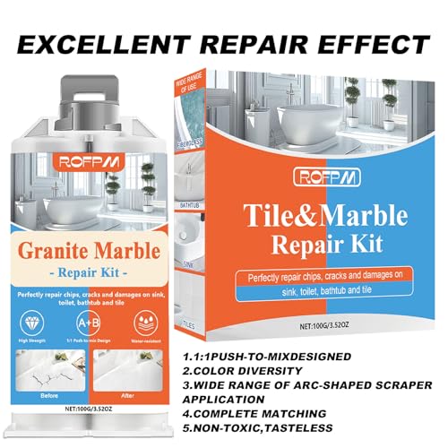 Marble Tile Repair Kit, Porcelain Tub Repair Kit Waterproof Leak-Proof for Fiberglass Shower, Granite, Ceramic Sink, Quartz, Resin, Toilet, Floor Tile (4 Color)