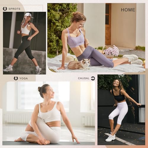 High Waisted Tummy Control Leggings for Women - Knee Length - Black