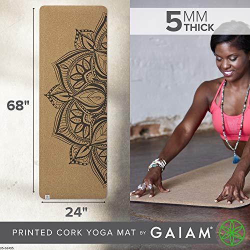 Gaiam Cork Yoga Mat - Print Variation, 68 x 24, Natural Cork Top, Non-Slip TPE Backing