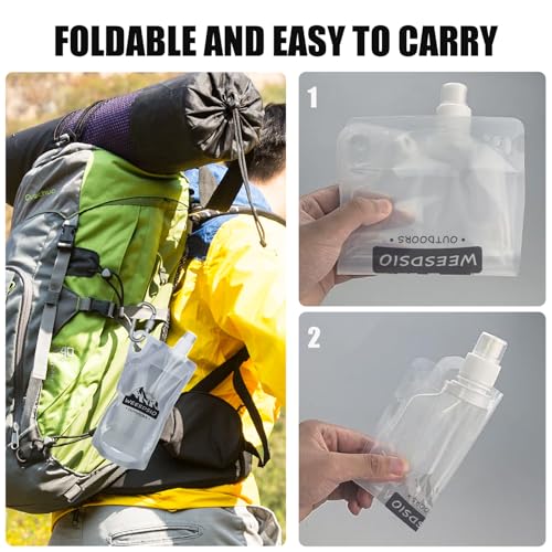 Weesdsio 33oz 2-Pack Collapsible Water Bottles with Mountaineering Buckles - BPA-Free, Foldable for Hiking Camping Running Cycling