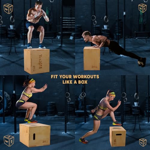 Plyo Box 3-in-1 Wooden Jump Box for Home Gym - 16" x 14" x 12"