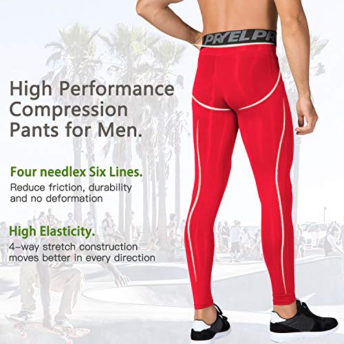 Men's Compression Pants - Athletic Running Leggings, Quick Dry, Full Length Red